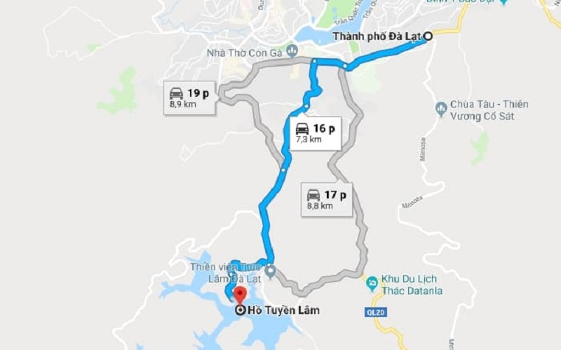 Tuyến đường đến hồ Tuyền Lâm